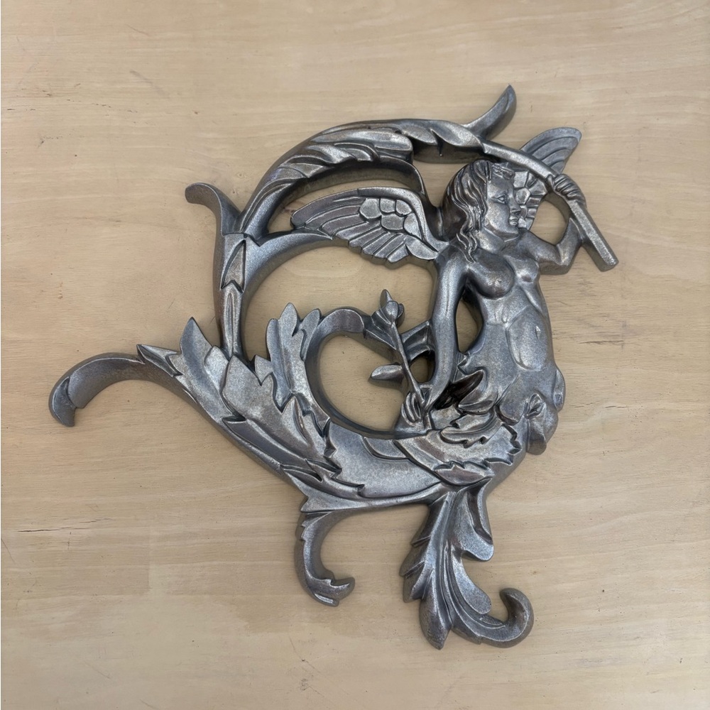 Platinum Silver Angel Cherub Fairy MCM Wall Hanging Decor Art